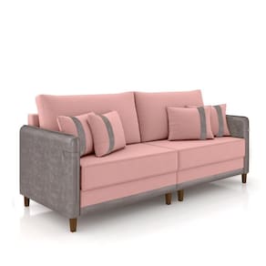Sofá Living Montecarlo 3 Lugares Bipartido 252cm Pés Em Madeira Veludo Rosê-cinza