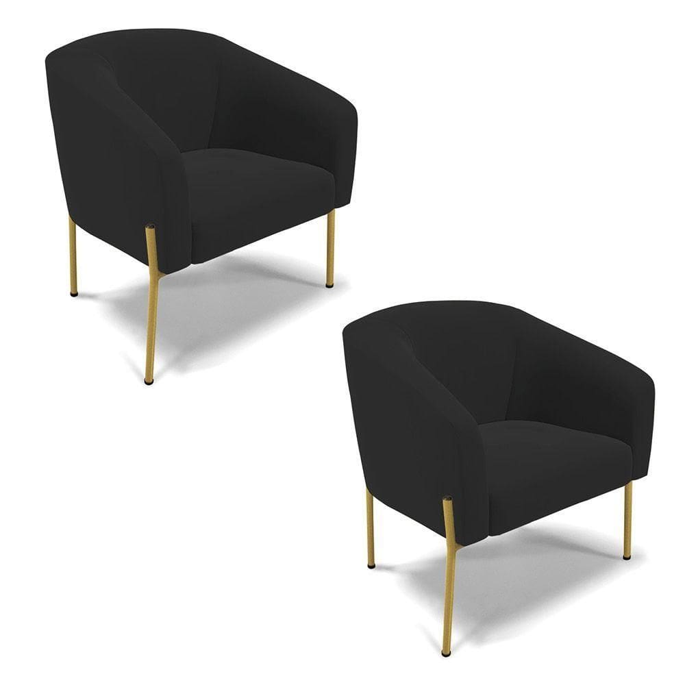 Cadeira Sala De Jantar Pé De Ferro Dourado Kit 2 Stella Veludo D03 - D`rossi Cor Preto