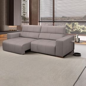 Sofá Decorativo Barbosa 3 Lugares Sala De Estar 230cm Reclinável E Retrátil Couro Avelã
