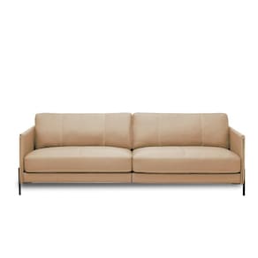 Sofá Decorativo Karine 4 Lugares Sala De Estar 270cm Pés Em Aço Couro Nude