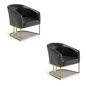 Cadeira Sala Jantar Industrial Dourado Kit 2 Stella Sintético Pu D03 - D`rossi Cor Preto
