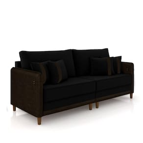 Sofá Living Montecarlo 3 Lugares Bipartido 252cm Pés Em Madeira Veludo Preto-Marrom