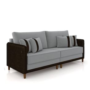 Sofá Living Montecarlo 3 Lugares Bipartido 252cm Pés Em Madeira Veludo Cinza-Marrom