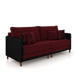 Sofá Living Montecarlo 3 Lugares Bipartido 232cm Pés Em Madeira Veludo Bordô-preto