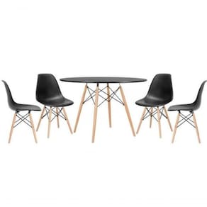 Conjunto De Mesa 4 Cadeiras Pretas Eames Eiffel 110cm Base Madeira Tampo Preto