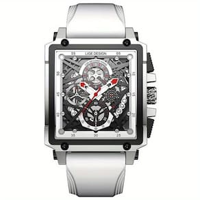 Relógio Masculino Lige, Quadrado De Pulso à Prova D`água Com Pulseira De Silicone Quartzo Esportivo Branco