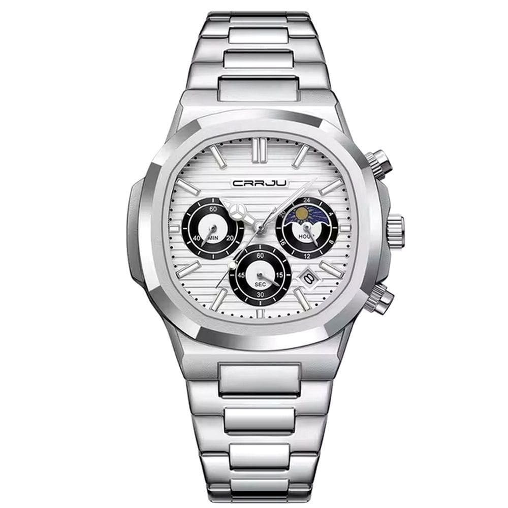 Relógio Masculino Quadrado Em Aço Inoxidável Casual Impermeável Quartzo Branco