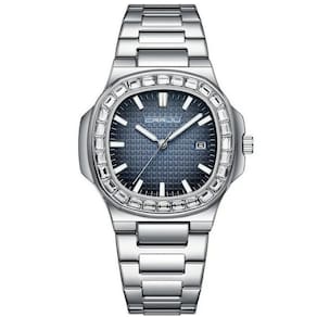 Relogio Masculino Casual Quadrado Em Aço Inoxidável Impermeavel 3atm Azul