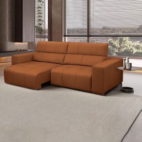 Sofá Decorativo Barbosa 3 Lugares Sala De Estar 230cm Reclinável E Retrátil Couro Conhaque