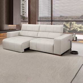 Sofá Decorativo Barbosa 3 Lugares Sala De Estar 230cm Reclinável E Retrátil Couro Off White