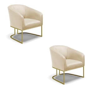 Cadeira Sala De Jantar Industrial Dourado Kit 2 Stella Sintético D03 - D`rossi Cor Bege