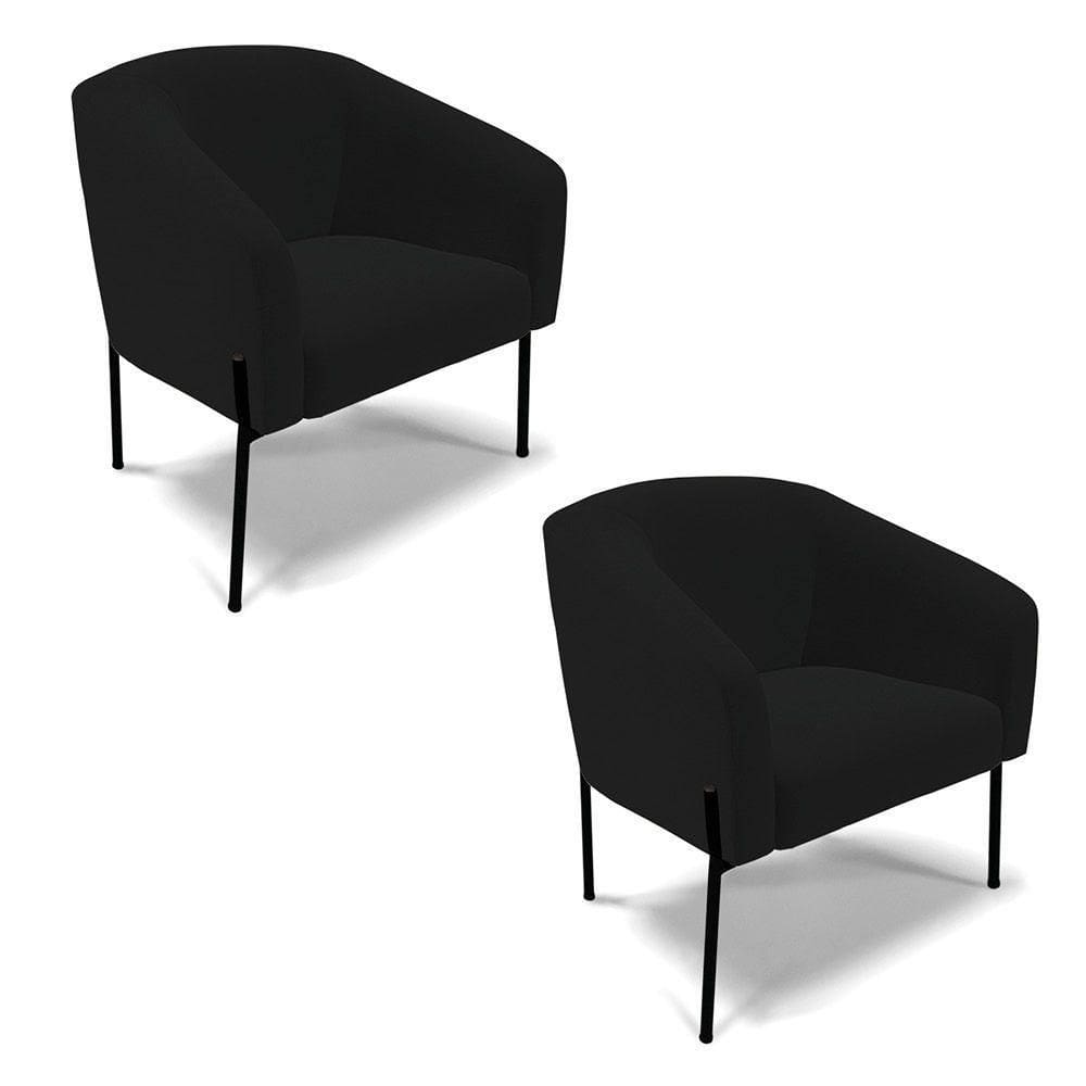 Cadeira Sala De Jantar Pé De Ferro Preto Kit 2 Stella Linho D03 - D`rossi Cor Preto