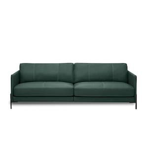 Sofá Decorativo Karine 3 Lugares Sala De Estar 210cm Pés Em Aço Couro Verde Musgo