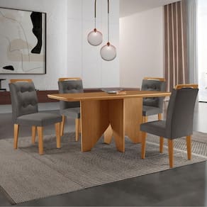 Mesa Evora 120 MDF Com 4 Cadeiras Carol Veludo Grafite Naturalle