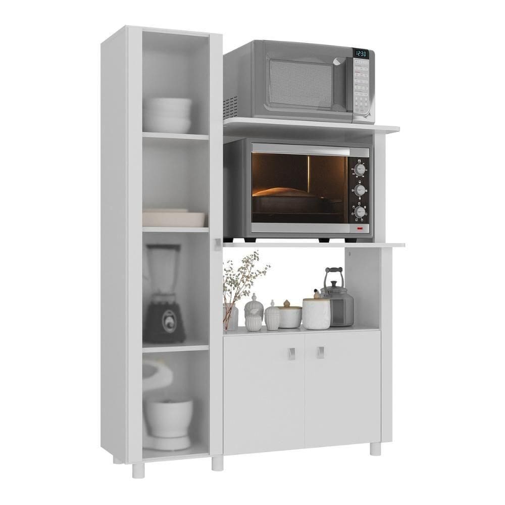 Balcão Multiuso 96,2cm Com Vidro 3 Portas Para Forno E Micro-ondas Multimóveis CR20343 Branco