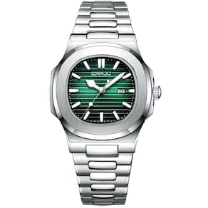 Relogio Analógico Masculino Quadrado Luminoso Em Aço Inoxidável Impermeavel Verde