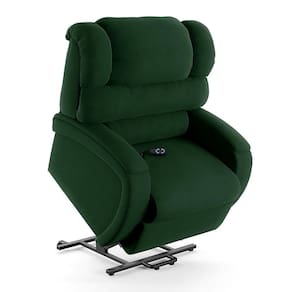 Poltrona Do Papai Reclinável Napoli Elevação Lift Elétrico Veludo Fh1 Verde