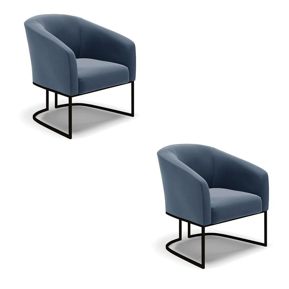 Cadeira Sala De Jantar Base Industrial Preto Kit 2 Stella Suede D03 - D`rossi Cor Azul Marinho