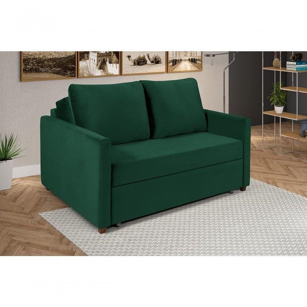 Sofá Cama Hope Suede 2 Lugares Retrátil Confortável Império Verde 403