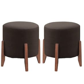 Kit 2 Puff Decorativo Redondo Luxo Dubai Suede marrom