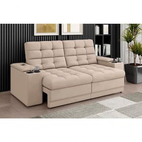 Sofá Confort Premium 1,70m Assento Retrátil-reclinável Porta Copos E Usb Suede Areia - X Sofas