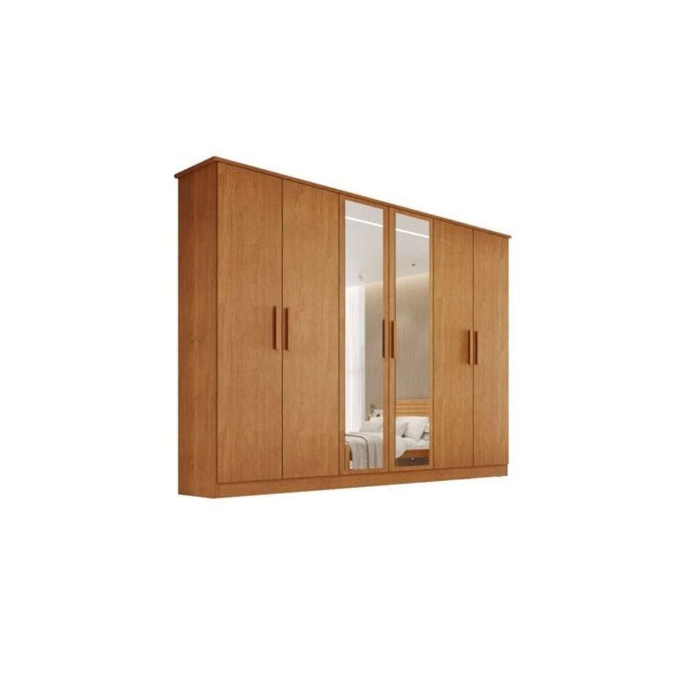 Guarda Roupa Casal Nina 100% Mdf Com Espelho 6 Portas 4 Gavetas Puxador Em Madeira - Bianchi Móveis: Naturale