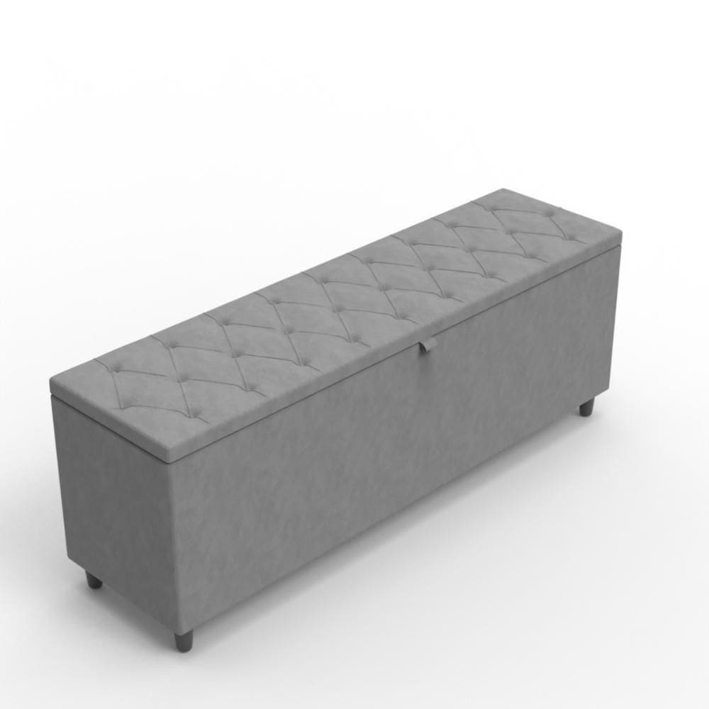 Recamier Baú Roma Casal Capitonê Veludo Decorativo Cinza