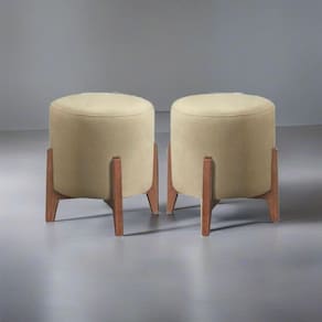 Kit 2 Puff Decorativo Redondo Luxo Roma Corino Bege