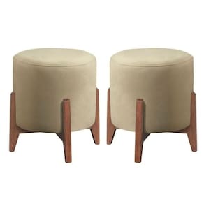 Kit 2 Puff Decorativo Redondo Luxo Dubai Linho Bege