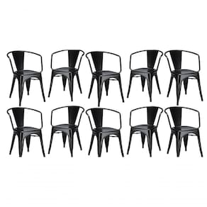 Kit 10 Cadeiras Iron Tolix Francesinha Industrial Com Apoio De Braços Pretas