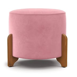 Puff Banqueta Cancún Pés De Madeira Decorativo Veludo Império Rosa