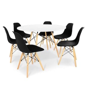 Kit - Mesa Redonda Eames 120 Cm Branco + 6 Cadeiras Eiffel Dsw Preto