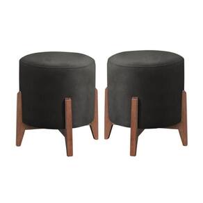 Kit 2 Puff Decorativo Redondo Luxo Dubai Corino preto