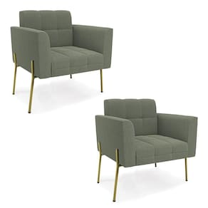Poltrona Sala Estar Pé Ferro Dourado Kit 2 Elisa Bouclê D03 Verde Pistache