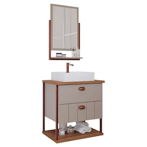 Gabinete Para Banheiro 60 Cm 100% Mdf 2 Gavetas C/ Espelheira Uni Mgm Móveis Cappuccino/freijo Cappuccino/freijo
