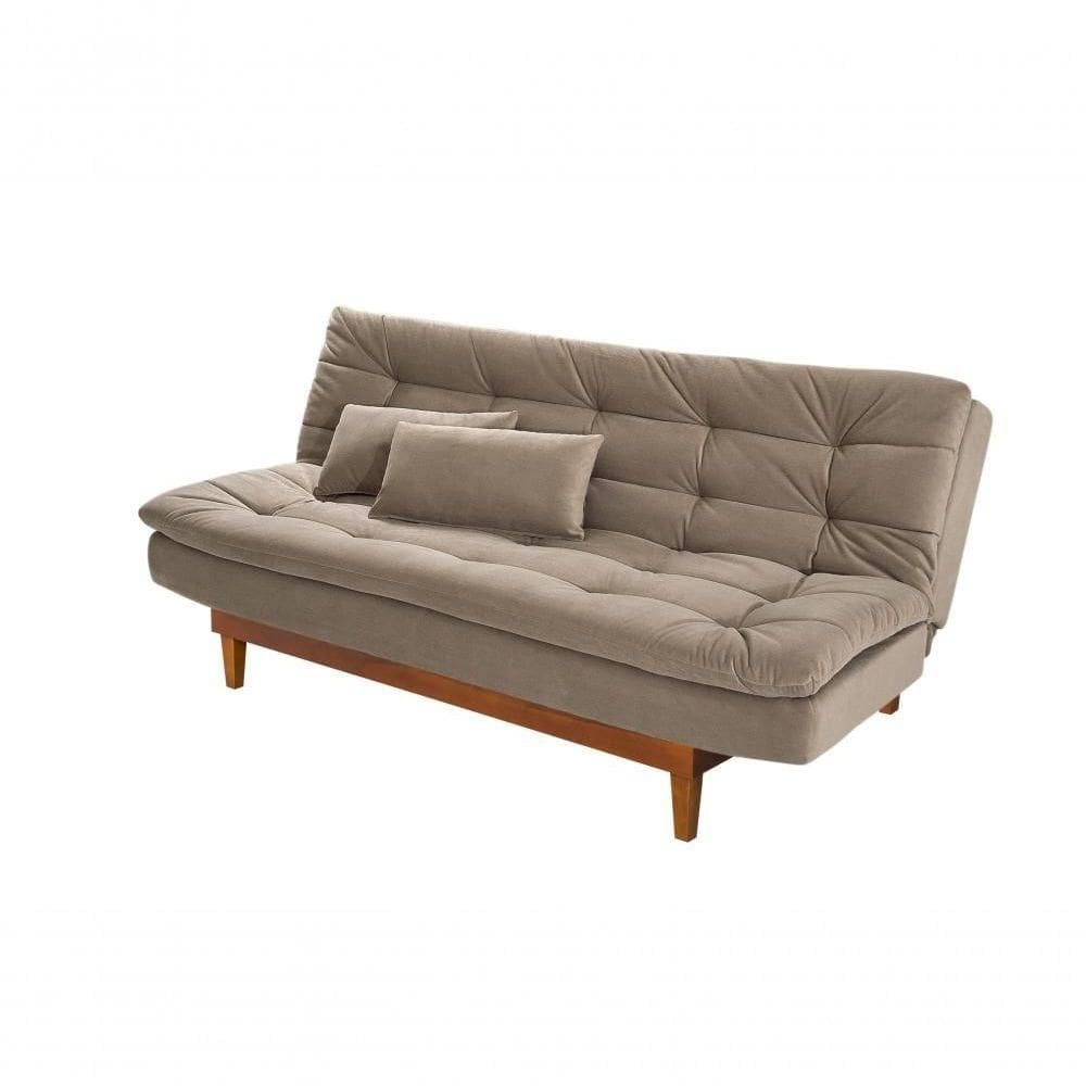 Sofá Cama Dubai 3 Lugares Império Reclinável Casal Pés Madeira Suede Chocolate