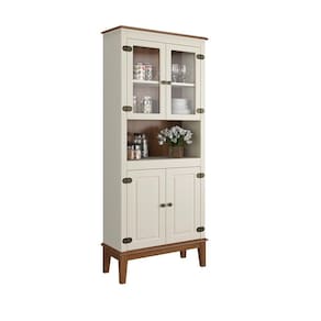 Cristaleira De Madeira Maciça 4 Portas Off White - Fundo Amêndoa