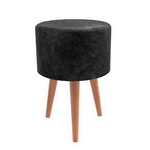 Puff Decorativo Redondo Pés Palito Veludo Preto