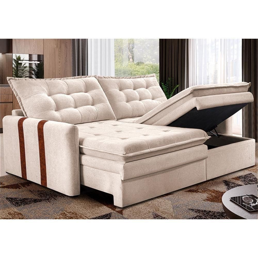 Sofá Baú Sem Caixa Retrátil 1,60m Softgel Petit Boucle Bege Claro Cama Inbox