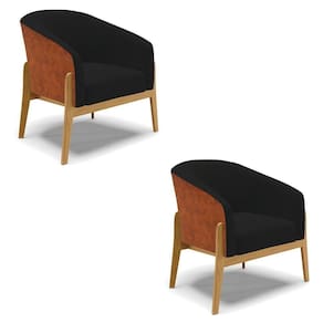 Cadeira Sala De Jantar Base De Madeira Kit 2 Stella Noz/linho D03 - D`rossi Cor Preto