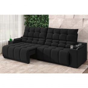 Sofá Connect Premium 2,30m Assento Retrátil-reclinável Com Porta Copos E Entrada Usb Suede Preto