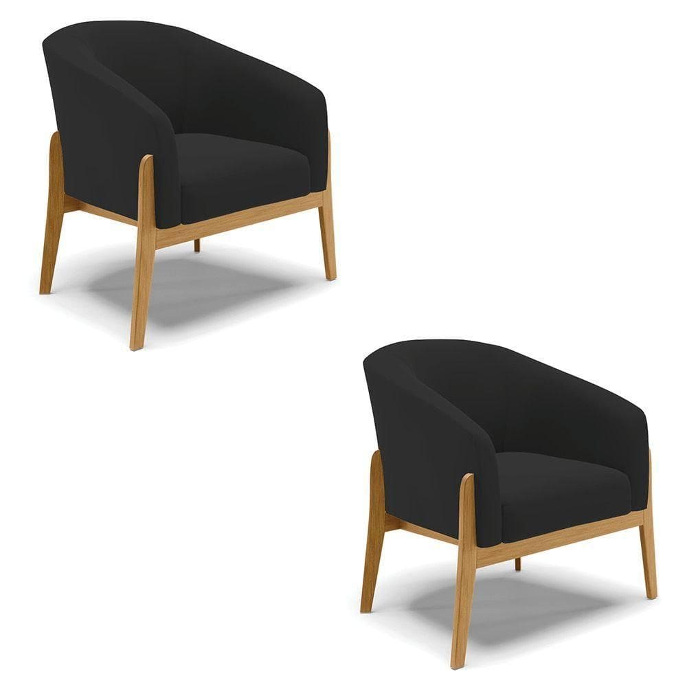Cadeira Sala De Jantar Base De Madeira Kit 2 Stella Veludo D03 - D`rossi Cor Preto