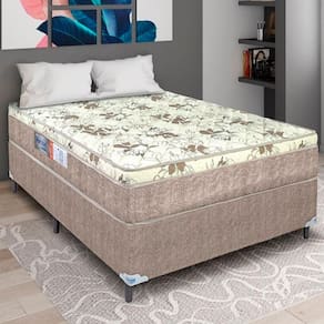 Cama Box Queen Colchão Espuma D33 Orthopedic 158x198x53cm Bege Com Branco