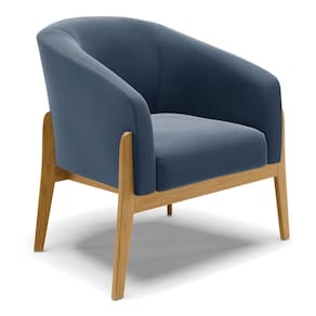 Cadeira Sala De Jantar Base De Madeira Stella Suede D03 - D`rossi Cor Azul Marinho