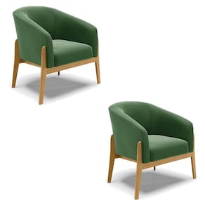 Cadeira Sala De Jantar Base De Madeira Kit 2 Stella Suede D03 - D`rossi Cor Verde