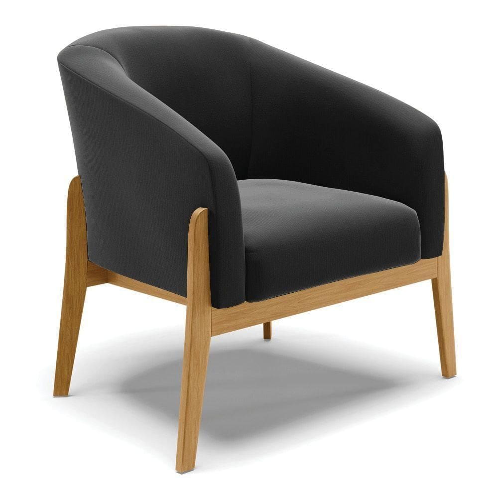 Cadeira Sala De Jantar Base De Madeira Stella Suede D03 - D`rossi Cor Preto