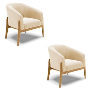 Cadeira Sala De Jantar Base De Madeira Kit 2 Stella Suede D03 - D`rossi Cor Bege