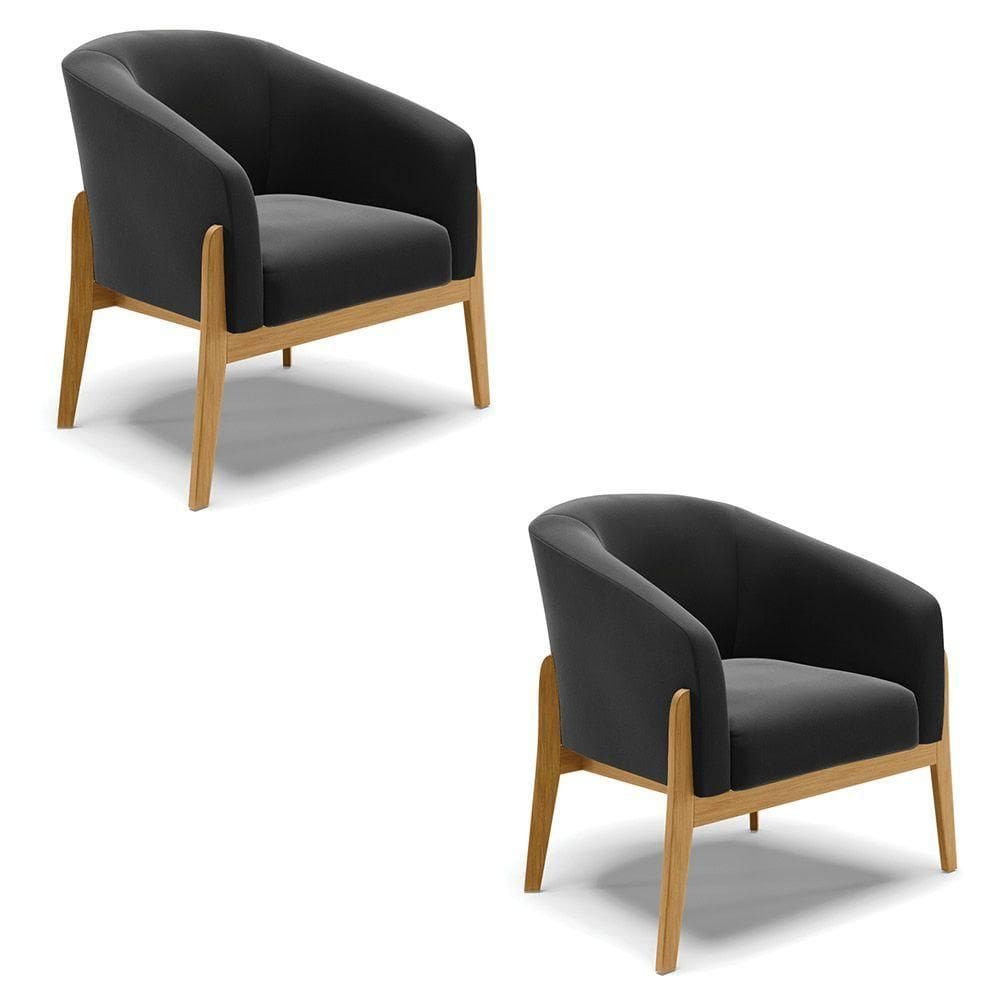 Cadeira Sala De Jantar Base De Madeira Kit 2 Stella Suede D03 - D`rossi Cor Preto