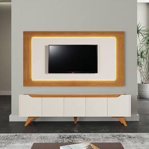 Painel Grecia E Rack Grecia Com Led Tv 65" Cor:naturalle/off
