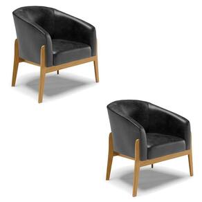 Cadeira Sala De Jantar Base De Madeira Kit 2 Stella Sintético Pu D03 - D`rossi Cor Preto
